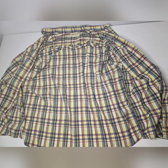 Eddie Bauer Mens Large Long Sleeve Button Up Plaid Yellow, Red, Blue - Picture 15 of 15